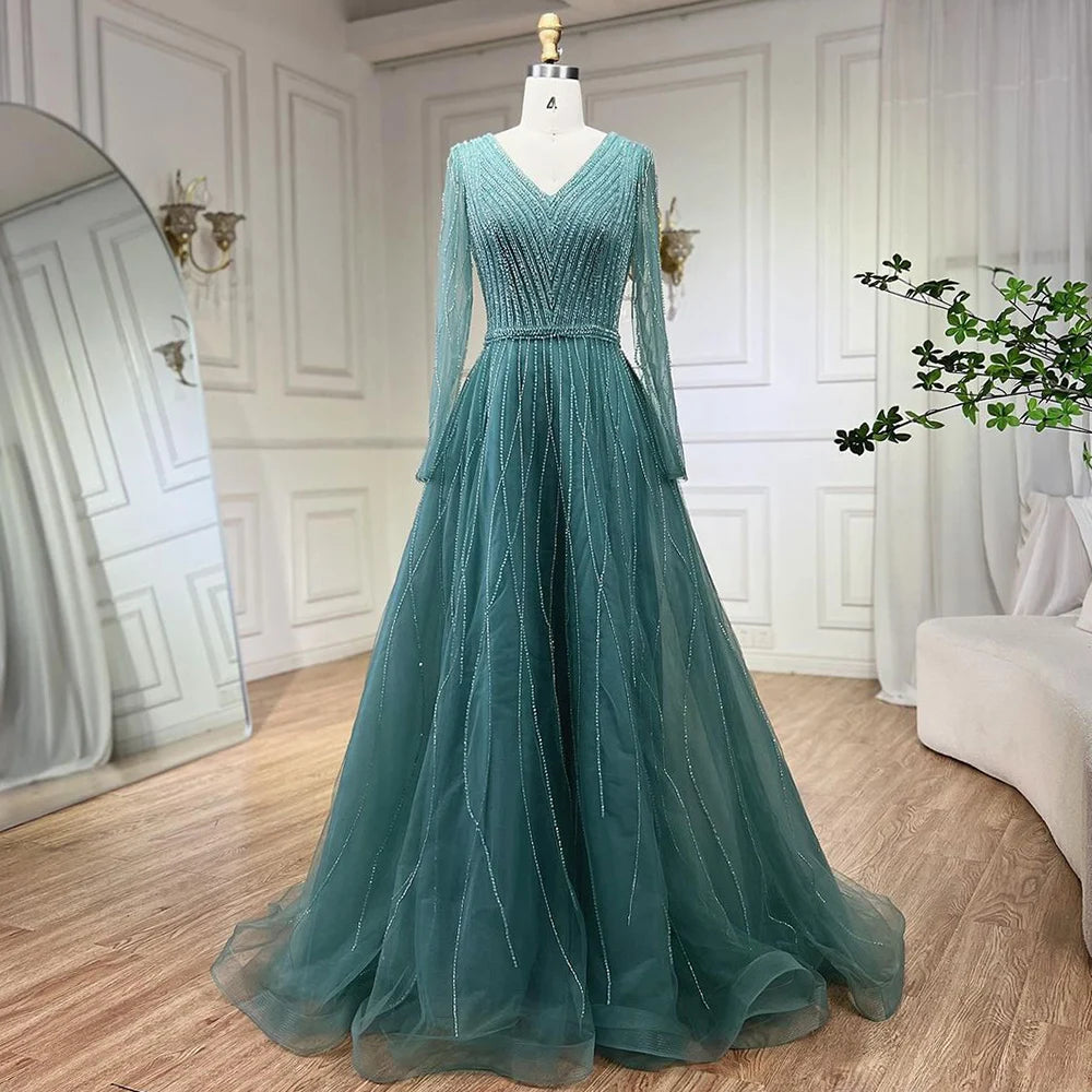Muslim Luxury Turquoise A-Line Evening Dress LA72228 - SERENE HILL