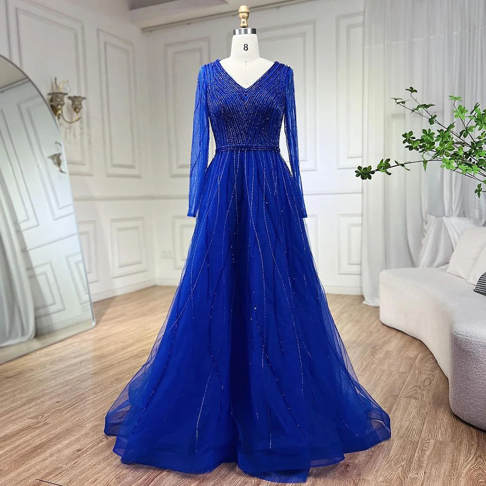 Muslim Luxury Turquoise A-Line Evening Dress LA72228 Blue / 12 Muslim Luxury Turquoise A-Line Evening Dress LA72228 Blue / 12