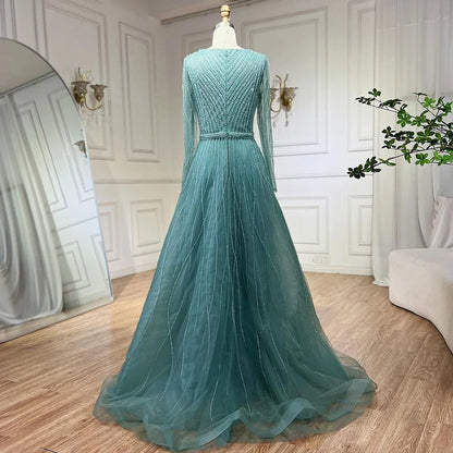 Muslim Luxury Turquoise A-Line Evening Dress LA72228 - SERENE HILL