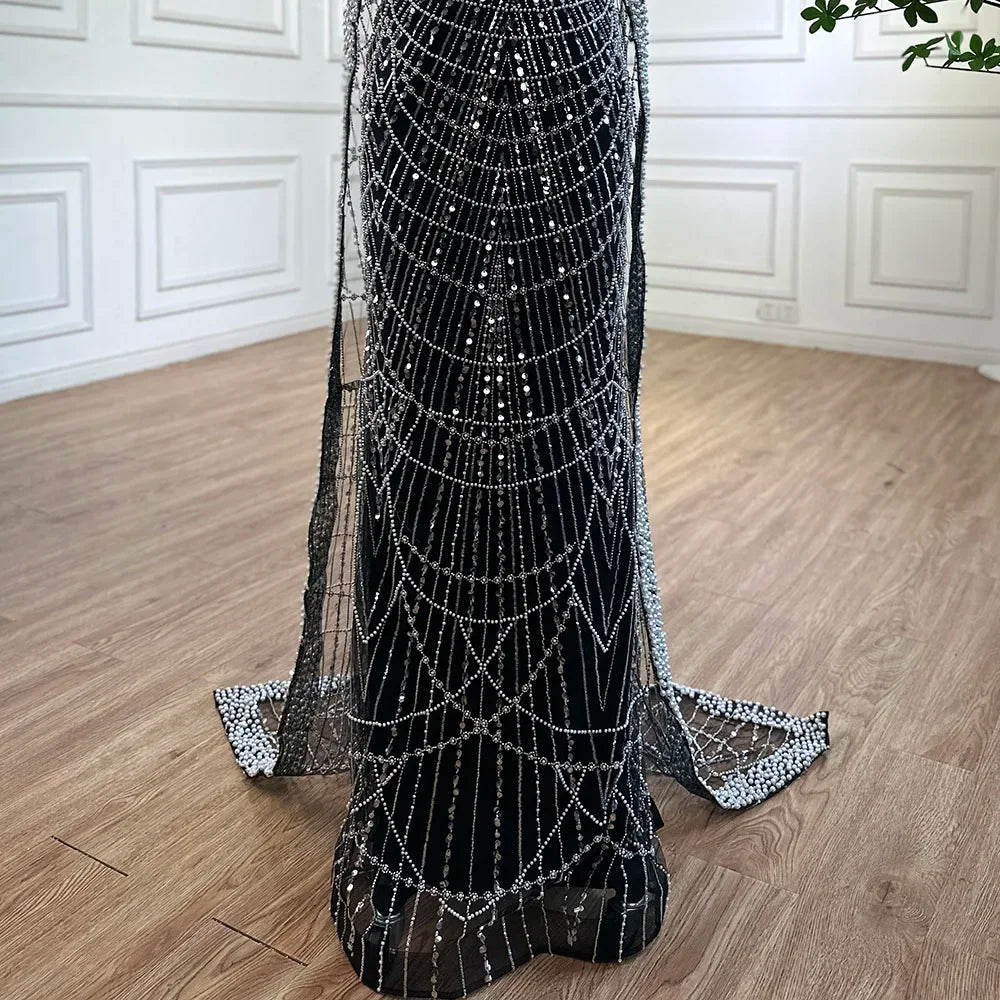 Modest Beaded Long Cape Dubai Evening Dresses LA72032M - SERENE HILL