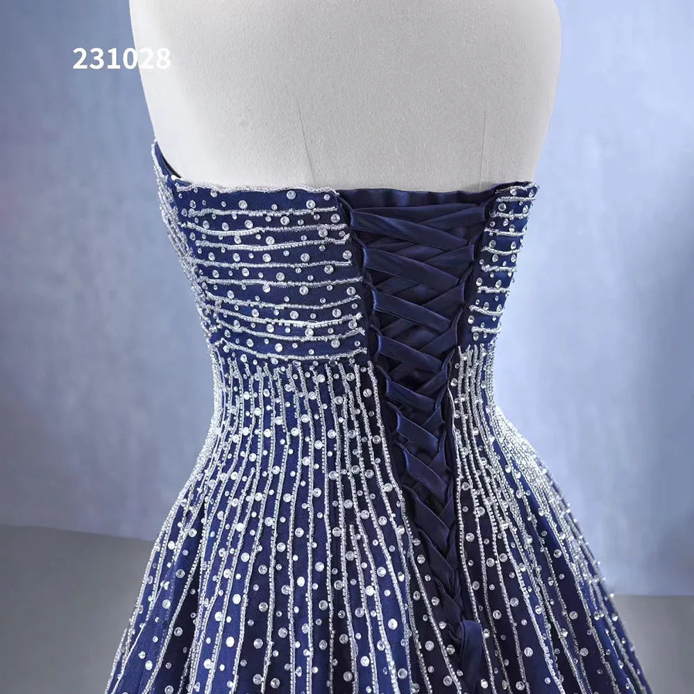 Serene Hill Navy Blue High End Sexy Crystal Beaded Luxury Pearls Lace Up Bride Gowns Wedding Dress Custom Made HM23102 - SERENE HILL