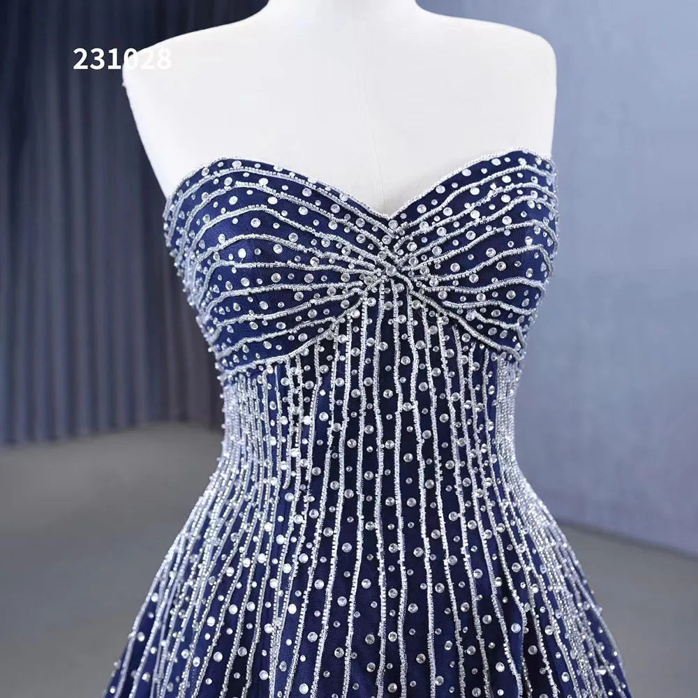 Serene Hill Navy Blue High End Sexy Crystal Beaded Luxury Pearls Lace Up Bride Gowns Wedding Dress Custom Made HM23102 - SERENE HILL
