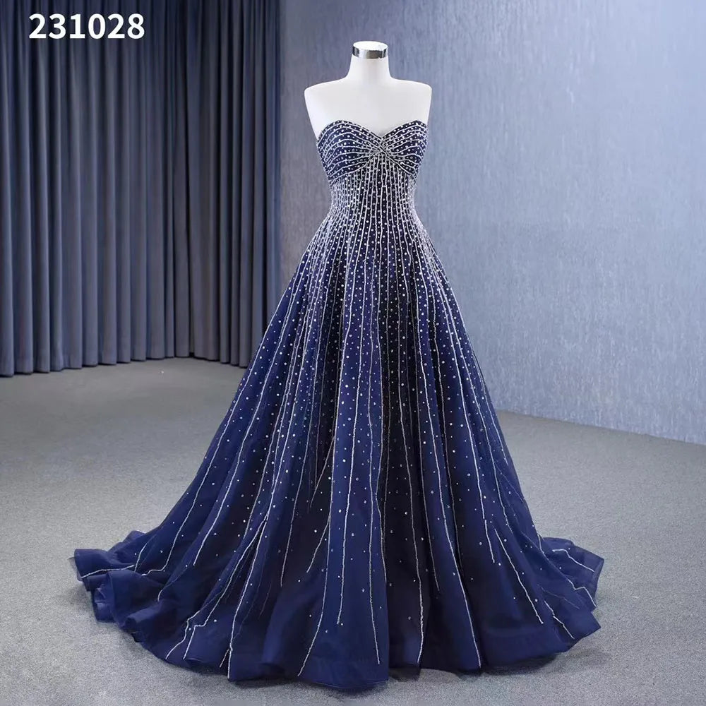 Serene Hill Navy Blue High End Sexy Strapless Crystal Beaded Luxury P   SERENE HILL