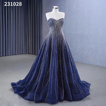Serene Hill Navy Blue High End Sexy Crystal Beaded Luxury Pearls Lace Up Bride Gowns Wedding Dress Custom Made HM23102 - SERENE HILL