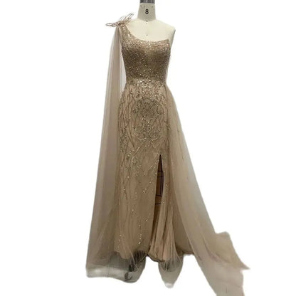Serene Hill Nude Arabic Evening Dress Side Train One Shoulder Mermaid for Women&