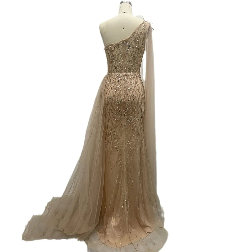 Serene Hill Nude Arabic Evening Dress Side Train One Shoulder Mermaid for Women&
