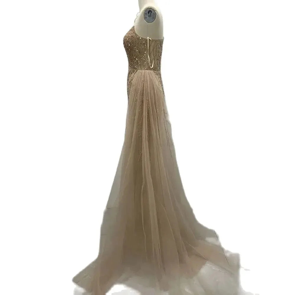Serene Hill Nude Arabic Evening Dress Side Train One Shoulder Mermaid for Women&