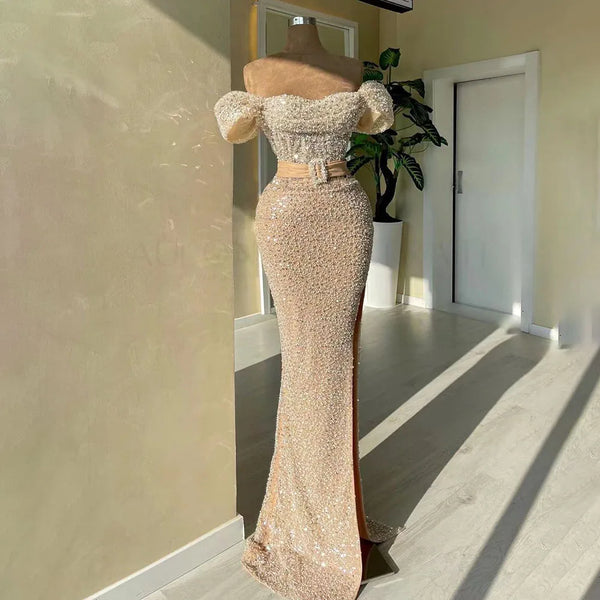 Serene Hill Nude Mermaid Elegant Boat Neck Beaded Luxury Dubai Evening Dresses Gowns For Women Wedding Party 2025 LA72318C