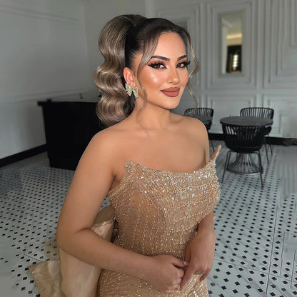 Serene Hill Nude Simple Elegant Mermaid Boat Neck Beaded Evening Dresses Gowns 2025 Sexy For Women Party LA72114 - SERENE HILL