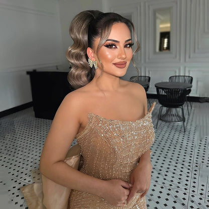 Serene Hill Nude Simple Elegant Mermaid Boat Neck Beaded Evening Dresses Gowns 2025 Sexy For Women Party LA72114 - SERENE HILL