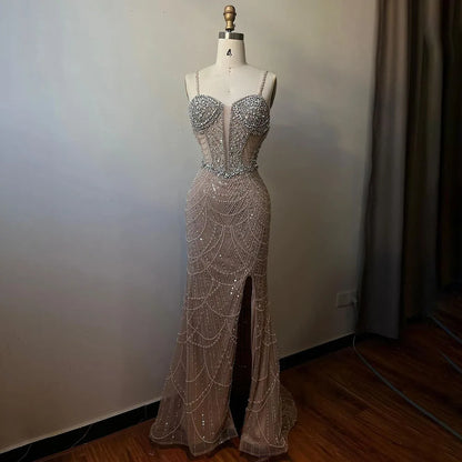 Serene Hill Nude Mermaid Luxury Evening Dresses Gowns And Beaded Design Arabic 2025 For Women Wedding Party LA72249 - SERENE HILL