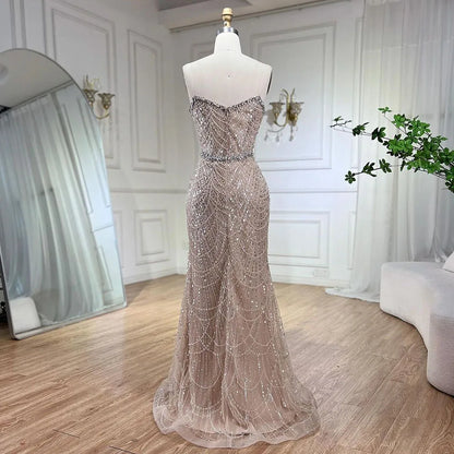 Serene Hill Nude Mermaid Luxury Evening Dresses Gowns And Beaded Design Arabic 2025 For Women Wedding Party LA72249 - SERENE HILL