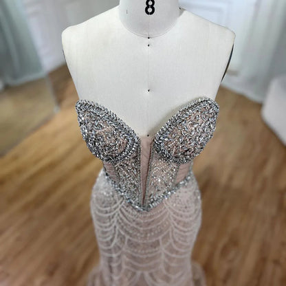 Serene Hill Nude Mermaid Luxury Evening Dresses Gowns And Beaded Design Arabic 2025 For Women Wedding Party LA72249 - SERENE HILL