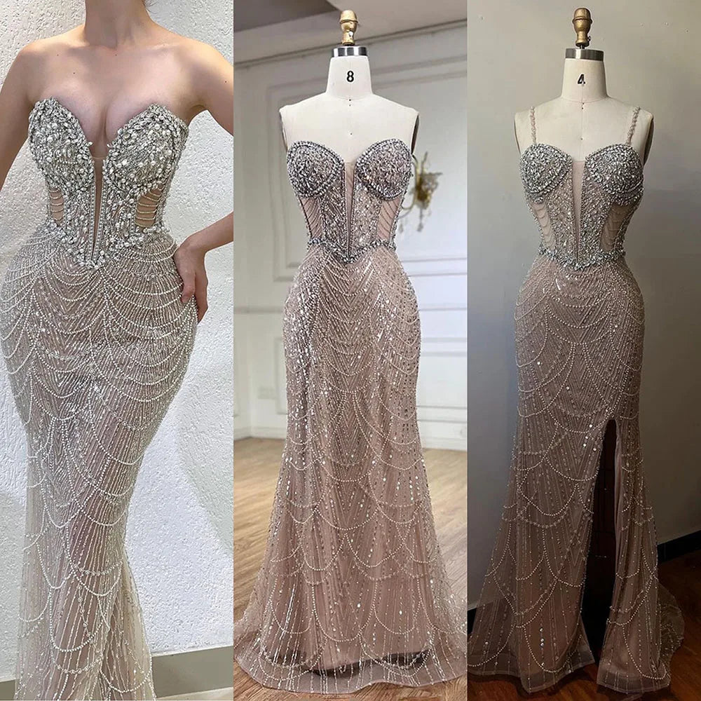 Serene Hill Nude Mermaid Luxury Evening Dresses Gowns And Beaded Design Arabic 2025 For Women Wedding Party LA72249 - SERENE HILL