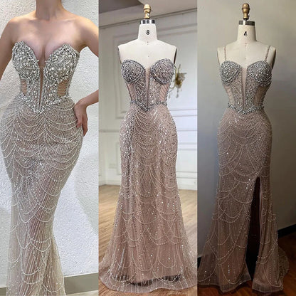 Serene Hill Nude Mermaid Luxury Evening Dresses Gowns And Beaded Design Arabic 2025 For Women Wedding Party LA72249 - SERENE HILL