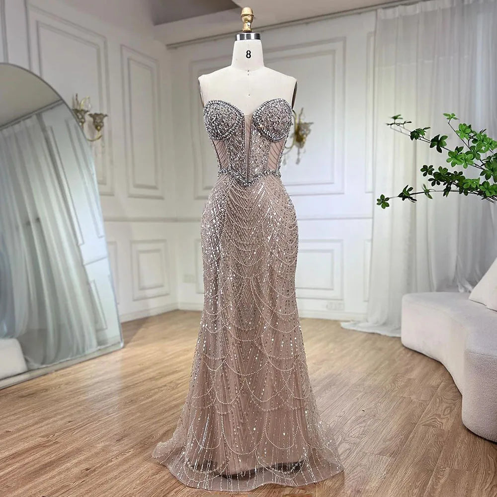 Serene Hill Nude Mermaid Luxury Evening Dresses Gowns And Beaded Design Arabic 2025 For Women Wedding Party LA72249 - SERENE HILL