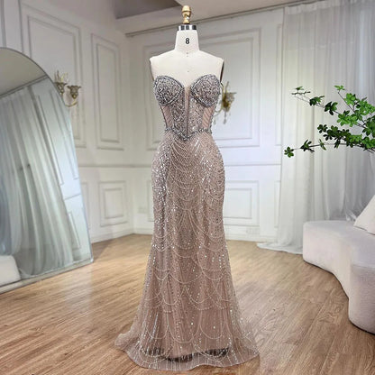 Serene Hill Nude Mermaid Luxury Evening Dresses Gowns And Beaded Design Arabic 2025 For Women Wedding Party LA72249 - SERENE HILL