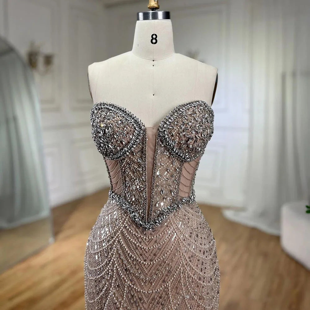 Serene Hill Nude Mermaid Luxury Evening Dresses Gowns And Beaded Design Arabic 2025 For Women Wedding Party LA72249 - SERENE HILL