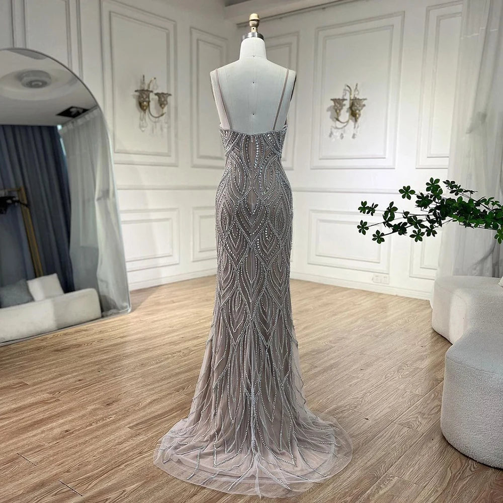 Serene Hill Nude White Mermaid Evening Dresses Gowns 2025 Spaghetti Strap Luxury Elegant For Women Party LA70214 - SERENE HILL