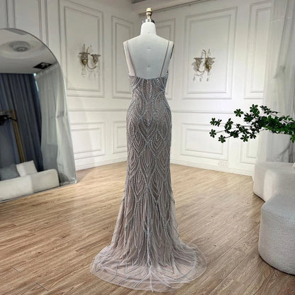 Serene Hill Nude White Mermaid Evening Dresses Gowns 2025 Spaghetti Strap Luxury Elegant For Women Party LA70214 - SERENE HILL