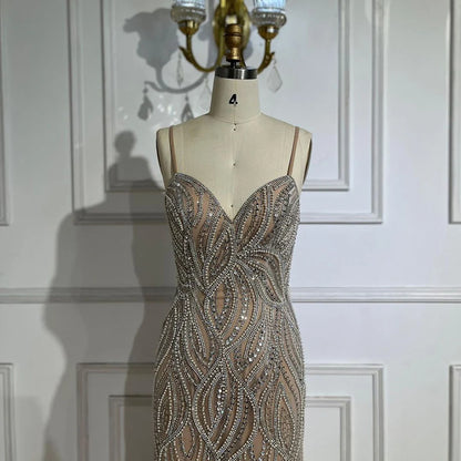 Serene Hill Nude White Mermaid Evening Dresses Gowns 2025 Spaghetti Strap Luxury Elegant For Women Party LA70214 - SERENE HILL