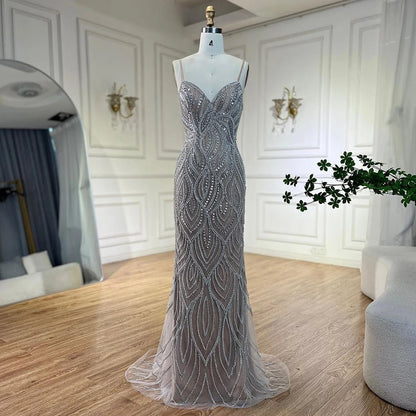 Serene Hill Nude White Mermaid Evening Dresses Gowns 2025 Spaghetti Strap Luxury Elegant For Women Party LA70214 - SERENE HILL