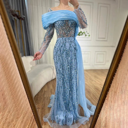 Luxury Olive Green Beaded Mermaid Evening Dress with Crystal LA72396 - SERENE HILL