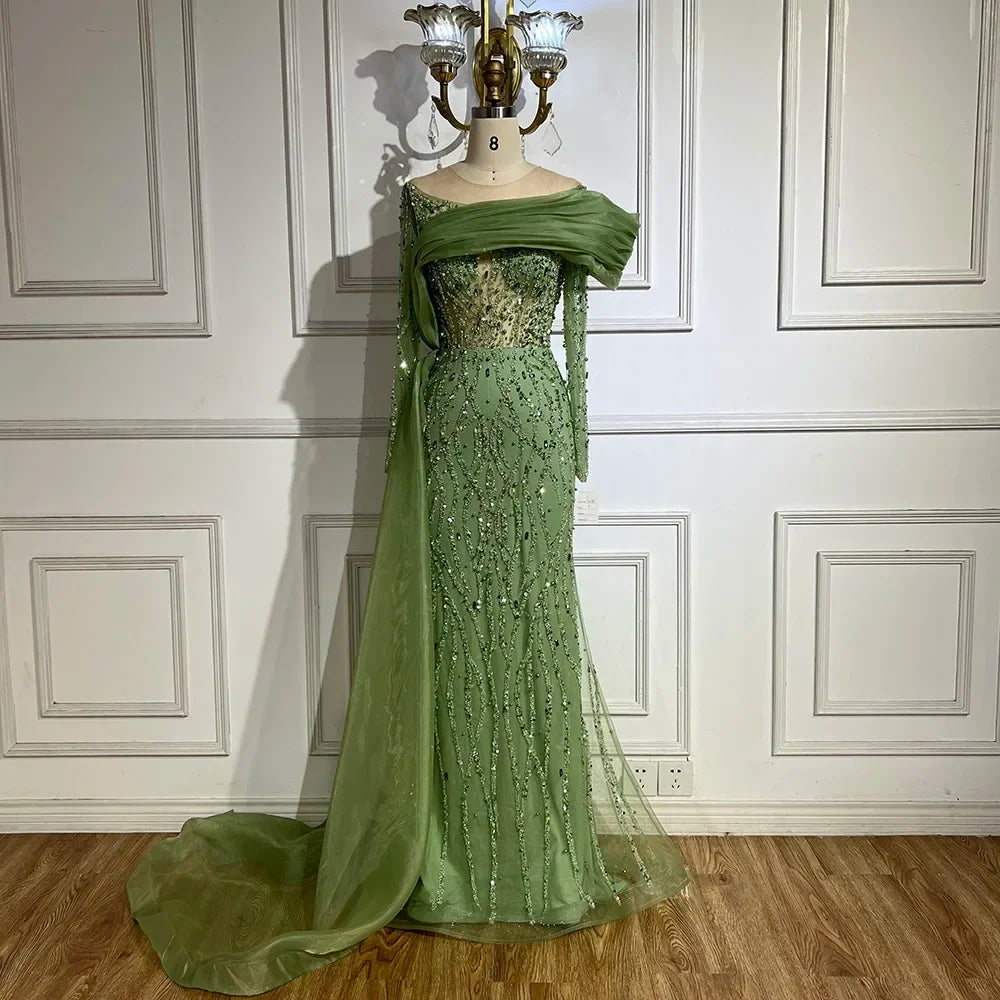 Luxury Olive Green Beaded Mermaid Evening Dress with Crystal LA72396 - SERENE HILL