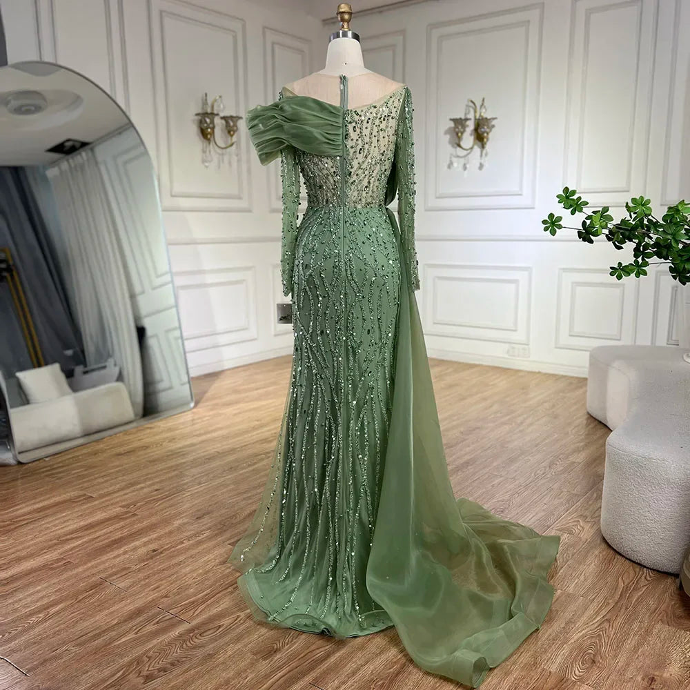 Luxury Olive Green Beaded Mermaid Evening Dress with Crystal LA72396 - SERENE HILL