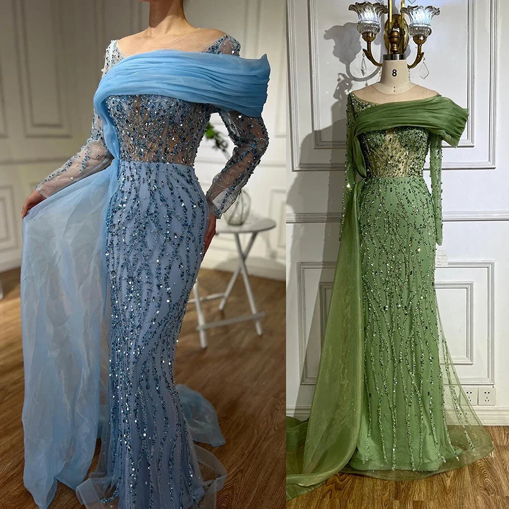 Luxury Olive Green Beaded Mermaid Evening Dress with Crystal LA72396 - SERENE HILL