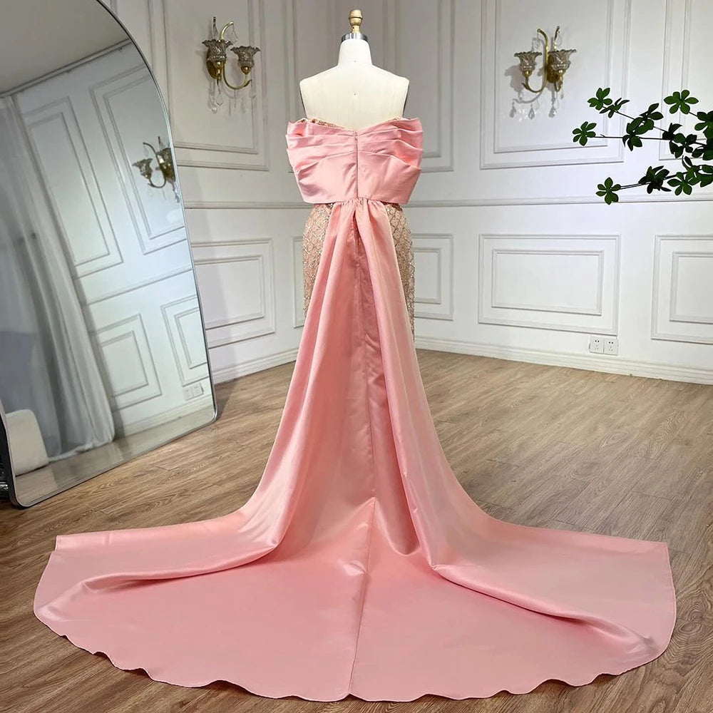 Luxury Off Shoulder Pink Evening Dress with Cape LA72325 - SERENE HILL