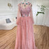 Serene Hill Pink A Line O Neck Long Sleeve Dubai Evening Dresses Design 2025 Handmade Flowers Pearls Evening Gowns LA60766 - SERENE HILL