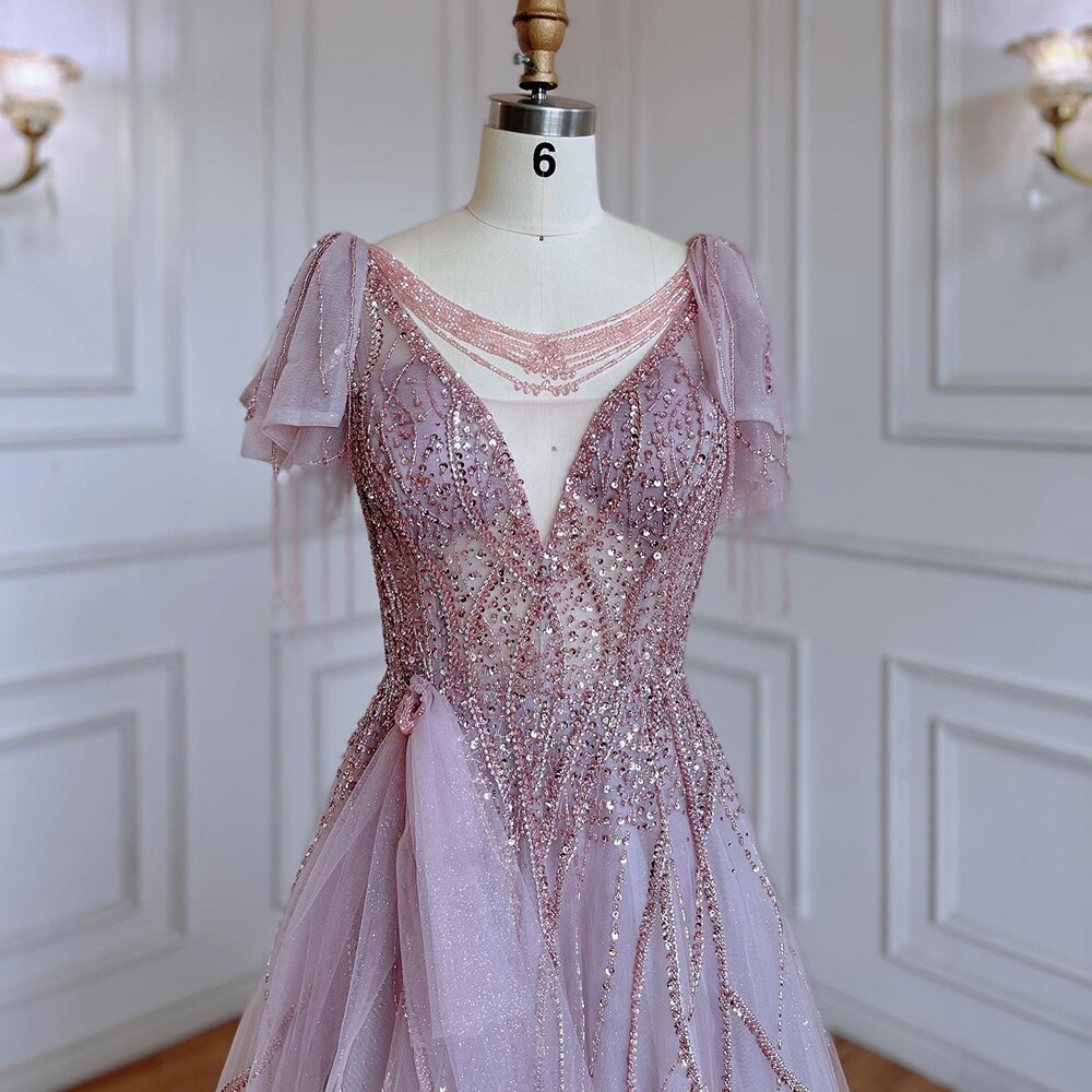 Serene Hill Pink Arabic Tassel A-line Beaded Prom Dresses Elegant Graduation Party Evening Gowns 2025 For Girls LA72066 - SERENE HILL