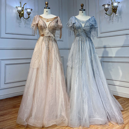 Serene Hill Pink Arabic Tassel A-line Beaded Prom Dresses Elegant Graduation Party Evening Gowns 2025 For Girls LA72066 - SERENE HILL