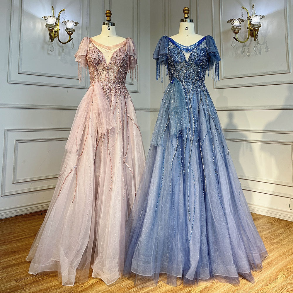 Serene Hill Pink Arabic Tassel A-line Beaded Prom Dresses Elegant Graduation Party Evening Gowns 2025 For Girls LA72066 - SERENE HILL