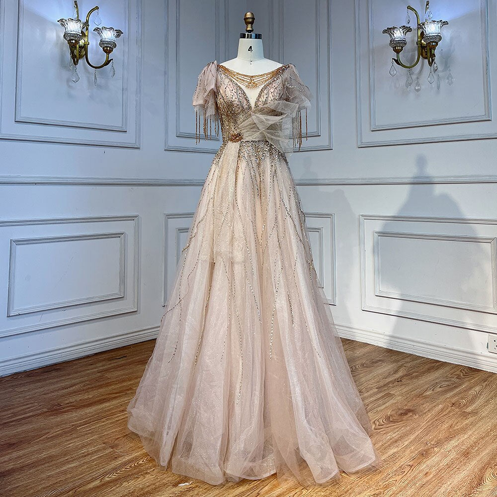Serene Hill Pink Arabic Tassel A-line Beaded Prom Dresses Elegant Graduation Party Evening Gowns 2025 For Girls LA72066 - SERENE HILL