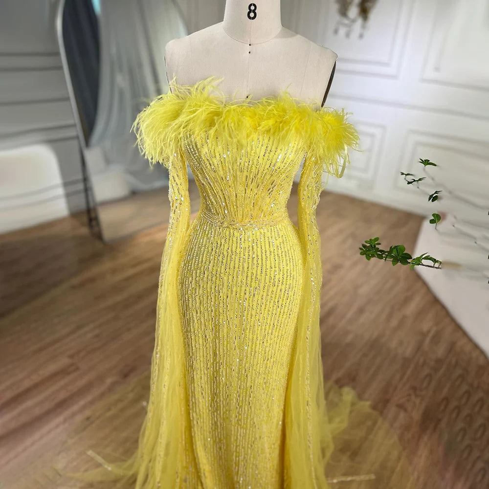 Feathers Mermaid Pink Evening Dresses with Cape Sleeves LA72169A - SERENE HILL