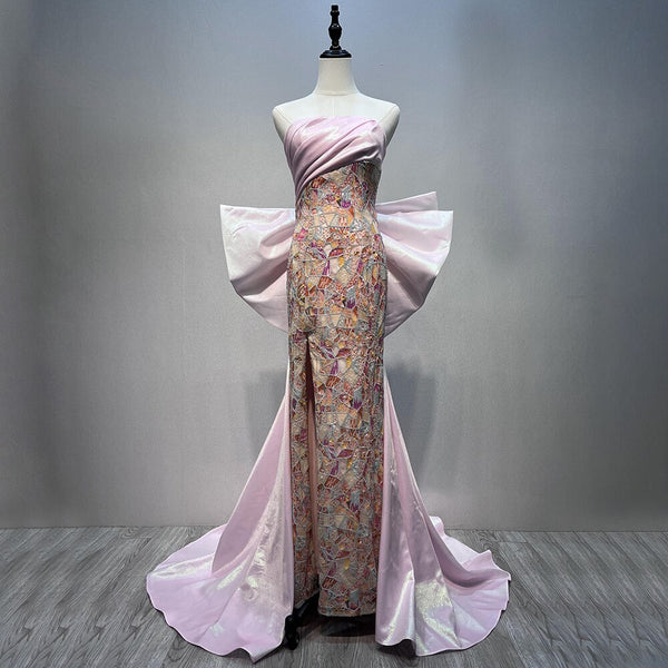 Serene Hill Pink Classic Mermaid Evening Dresses Open Split with Skirt 2025 Dubai Formal Gowns for Women Party LA72111