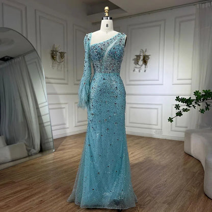 Serene Hill Pink Elegant Mermaid with Skirt Crystal Beaded Feathers Luxury Evening Dress Ladies Wedding Party Dress 2025 LA72377 - SERENE HILL