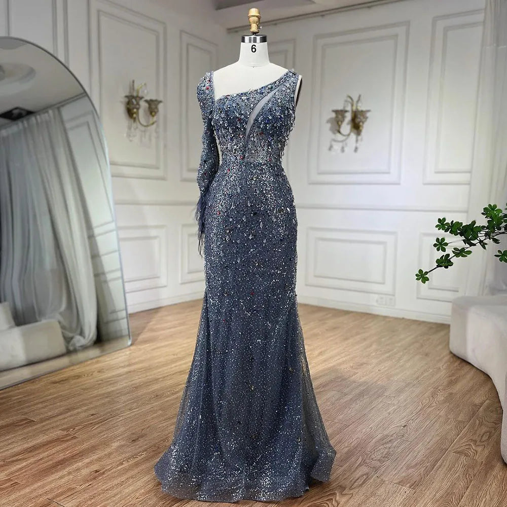 Serene Hill Pink Elegant Mermaid with Skirt Crystal Beaded Feathers Luxury Evening Dress Ladies Wedding Party Dress 2025 LA72377 - SERENE HILL