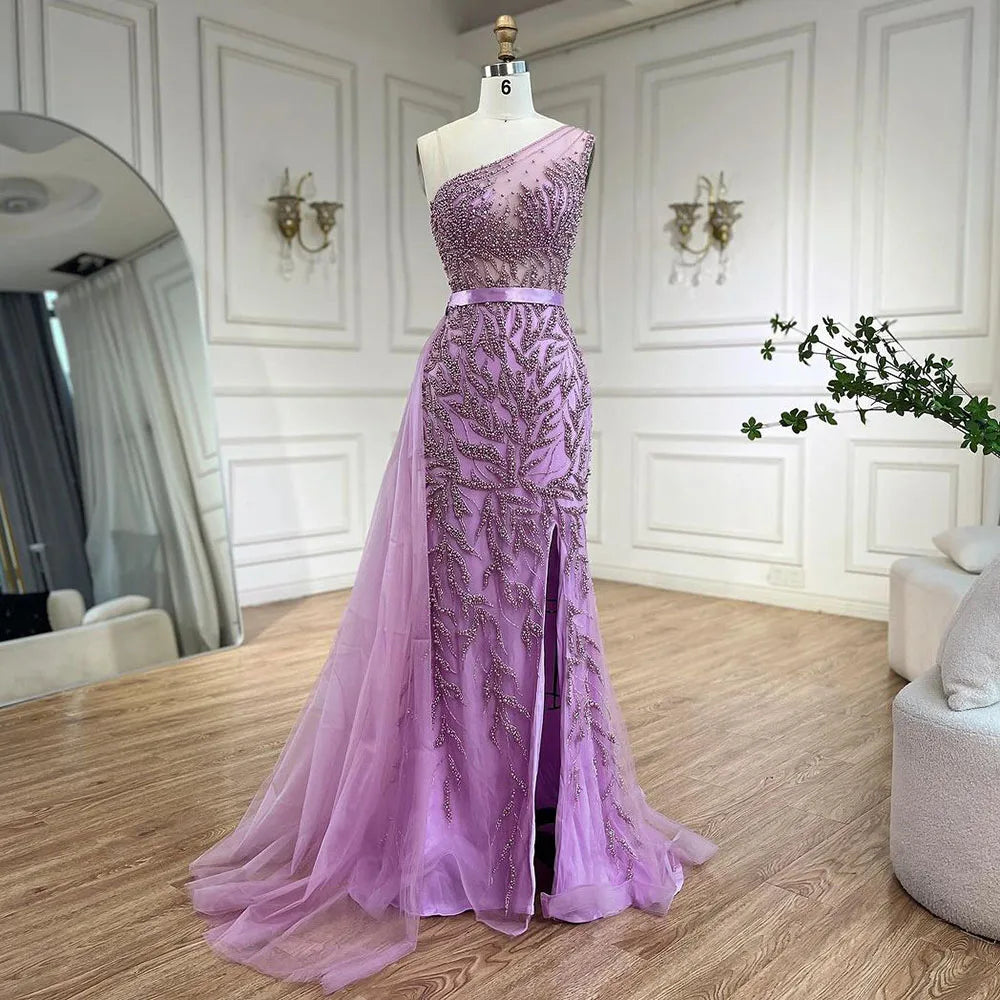 Serene Hill Pink High Split Mermaid Elegant Evening Dresses Gowns Luxury Beaded 2025 For Women Party LA71582 - SERENE HILL