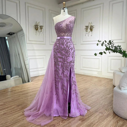 Serene Hill Pink High Split Mermaid Elegant Evening Dresses Gowns Luxury Beaded 2025 For Women Party LA71582 - SERENE HILL