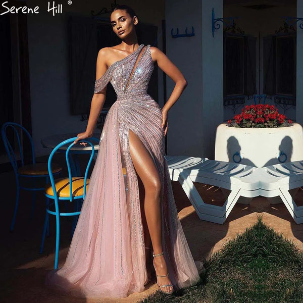 Luxury Rose Pink One Shoulder Mermaid Evening Dresses  LA71371