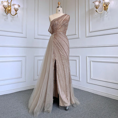 Luxury Rose Pink One Shoulder Mermaid Evening Dresses LA71371 - SERENE HILL