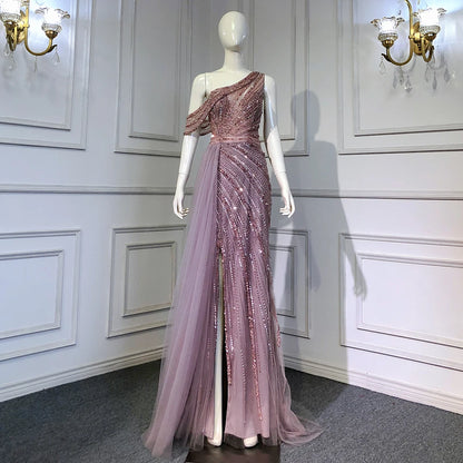 Luxury Rose Pink One Shoulder Mermaid Evening Dresses LA71371 - SERENE HILL
