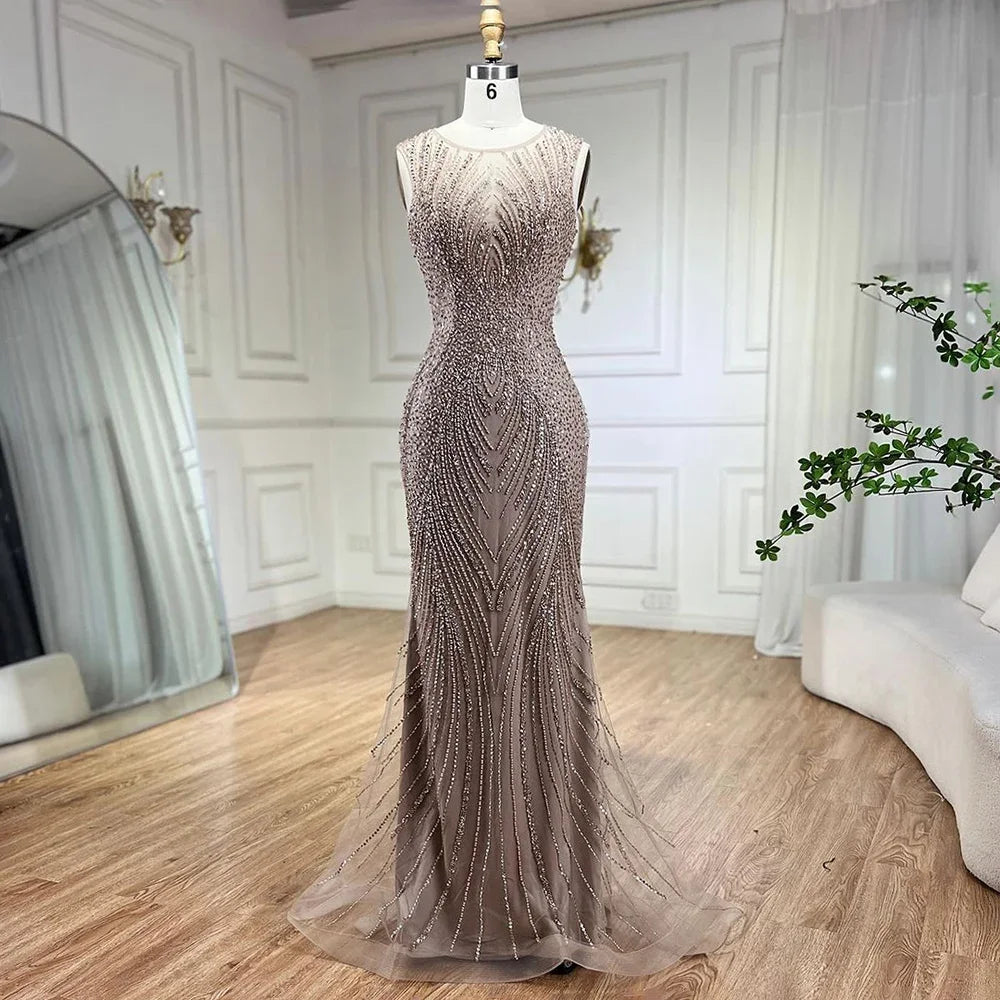 Serene Hill Pink Mermaid Elegant Cape Sleeves Evening Dresses Gowns 2025 Luxury Feathers Beaded For Women Party LA71709 - SERENE HILL