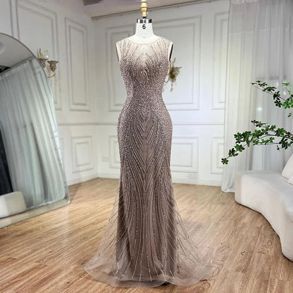 Serene Hill Pink Mermaid Elegant Cape Sleeves Evening Dresses Gowns 2025 Luxury Feathers Beaded For Women Party LA71709 - SERENE HILL