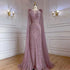 Serene Hill Pink Mermaid Elegant Cape Sleeves Evening Dresses Gowns 2025 Luxury Feathers Beaded For Women Party LA71709 - SERENE HILL