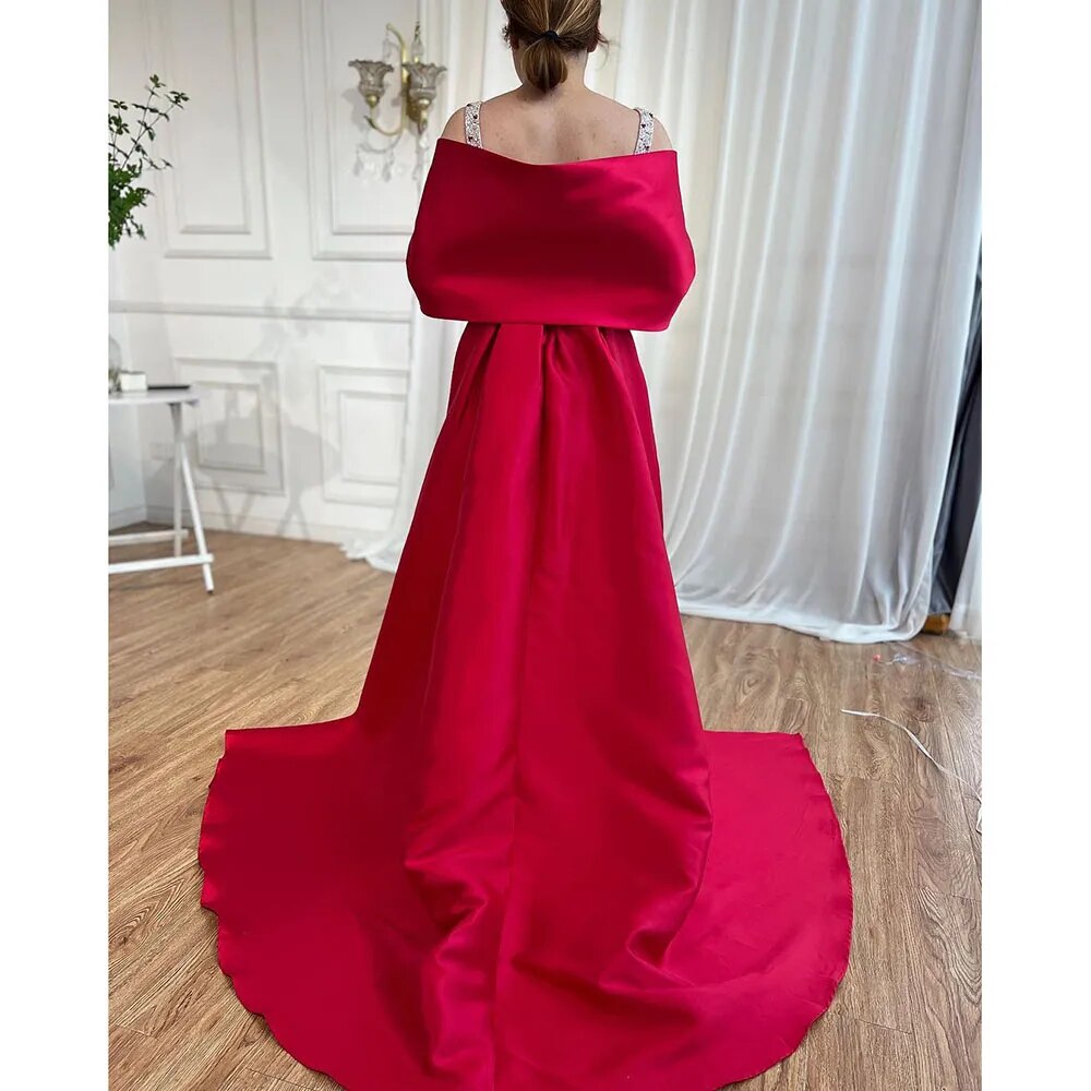 Luxury Arabic Pink Burgundy Mermaid Evening Dress with Cape LA72121 - SERENE HILL