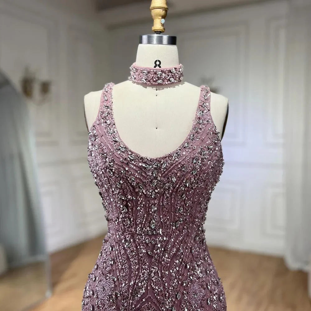 Serene Hill Pink Mermaid Elegant Sleeveless High Split Luxury Dubai Evening Dresses Gowns For Women Wedding Party 2025 LA72259 - SERENE HILL
